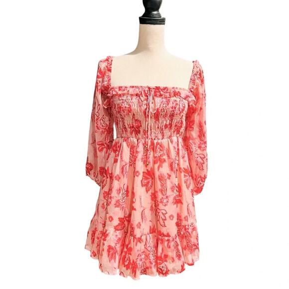 Hello Molly Aura Check Printed Ruffle Long Sleeve Dress Pink Size 6 NWOT - Picture 2 of 8